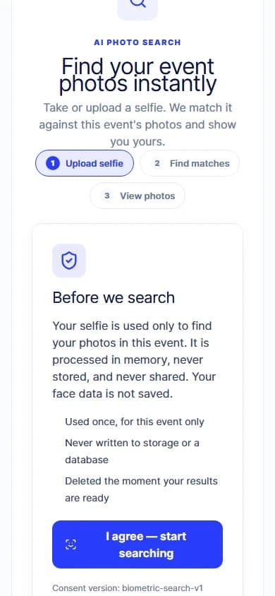 Consent notice on a phone before the selfie step